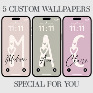 Fondo de pantalla de iPhone inicial de corazón, personalización de fondo de pantalla de iPhone personalizado, fondo de teléfono, afirmaciones, estética, personalizado, 5 piezas