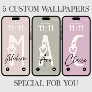 Heart Initial iPhone Wallpaper, Custom iPhone Wallpaper Personalization, Phone Background, Affirmations, Aesthetic, Personalized, 5 pieces