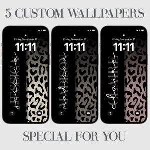 5 Sfondo iPhone personalizzato leopardo nero, sfondo del telefono personalizzazione ghepardo, affermazioni, estetica, rosa, beige, marrone con nero