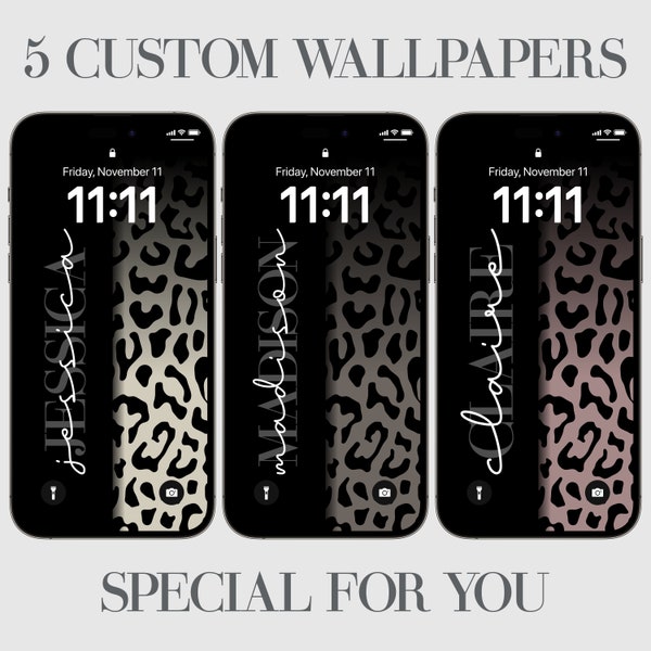 5 Black Leopard Custom iPhone Wallpaper, Cheetah Personalization Phone Background, Affirmations, Aesthetic, Pink, Beige, Brown with Black