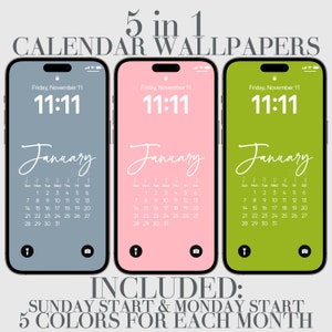 2025 iPhone Calendar Wallpaper, Crystal Rose Pink, Blue, Green, Summer, Digital Boho Phone Background Minimalist Elegant Aesthetic Calendars