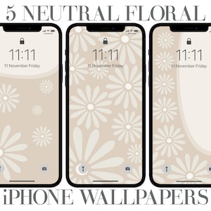 5 Neutral Floral iPhone Wallpaper, Daisy Phone Flower Hintergrund, Beige Töne, ästhetisch, digitaler Download, Warm Neutral, Handgezeichnete Kunst