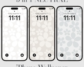 Neutral Floral iPhone Wallpaper: Beige Daisy Art (Digitaler Download)