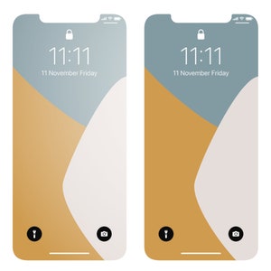 Boho Modern Phone Background, Carta da parati neutra per iPhone, Estetica terrosa Boho colorata, Geometrica astratta, 2 pezzi Sfondi per telefono