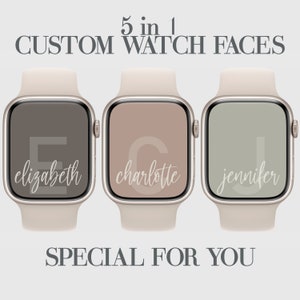 5 Sfondo orologio iniziale personalizzato, Sfondo viso personalizzato, Quadrante monogramma, Accessori Apple Watch, Disegnato a mano, Disegni Smartwatch
