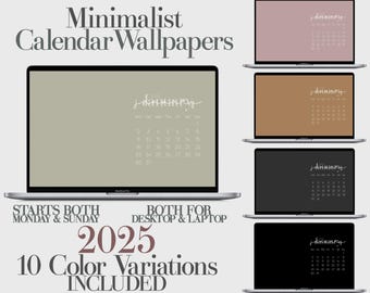 Minimalist Wallpaper, Desktop Calendar, 2025 Monthly Calendar, Neutral Calendar, Desktop Organizer, Laptop Background, Instant Download, 10x