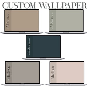May include: Five laptop computer screens displaying different colored backgrounds with the name "Madison" written in a cursive font on the left side of each screen.