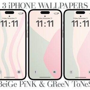Beige Pink and Green Tones iPhone Wallpaper, Aesthetic Phone Wallpaper, Hand Drawn Phone Wallpaper, Android Wallpaper, Minimalist Geometric