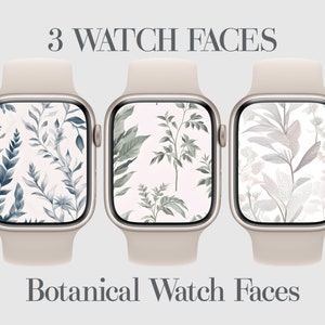 3 in 1, Sfondo botanico Apple Watch, Blu, Beige, Verde, Quadrante Apple Watch, Botanico, Apple Watch, Starlight Apple Watch, Carta da parati foglia