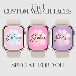 Stelle sfocate, gradiente, quadrante dell'orologio, sfondo del quadrante dell'orologio Apple personalizzato, sfondo dell'orologio personalizzazione, viola, stella, cielo, celeste, 5 pezzi