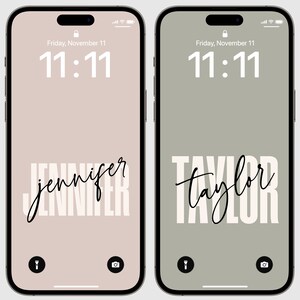 May include: Two iPhone mockups with a light pink and a light green background. The time is 11:11 on both phones. The name "jennifer" is displayed on the pink phone and the name "taylor" is displayed on the green phone.