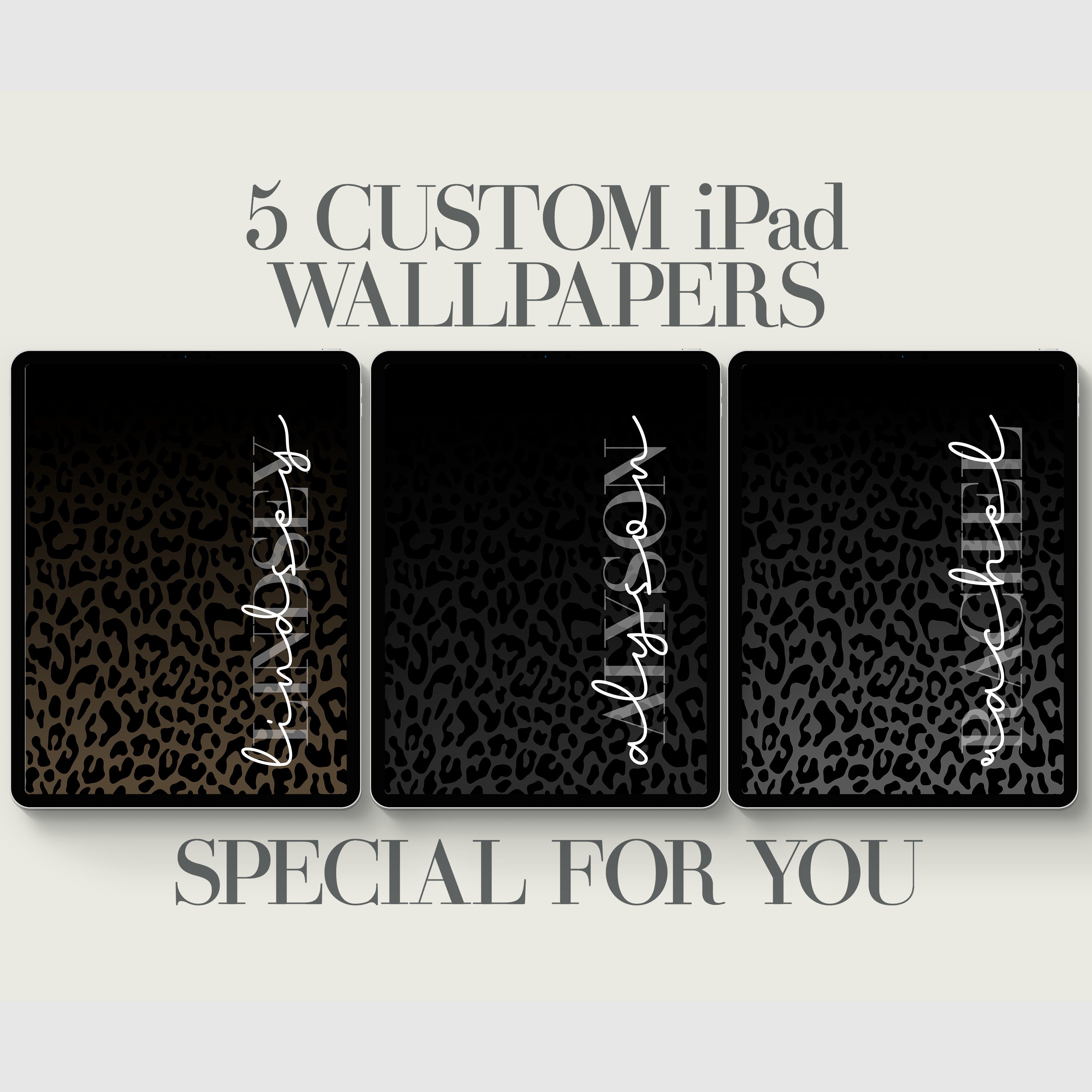 5 Leopard Personalized iPad Wallpaper, Cheetah Custom Tablet Background, Personalization, Aesthetic, Hand Drawn, Dark Gray to Brown Colors