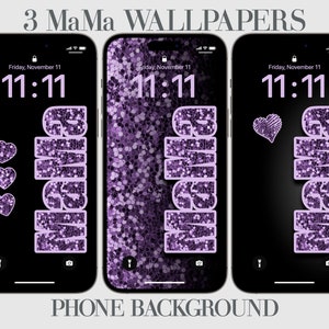 Mama iPhone Wallpaper, Lila und Schwarz Glitzer, Mama Handy Hintergrund, Muttertagsgeschenk, Funkeln, Geschenk für Mama, Mama Leben, Mama Telefon, 3 Stück
