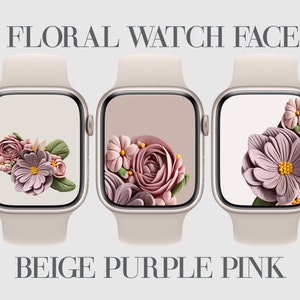 3 quadranti floreali Apple Watch, sfondo orologio floreale, carta da parati Smartwatch floreale, estetica, Boho, floreale, verde, beige, accessori per orologi
