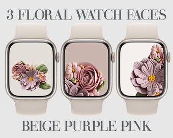 Floral Apple Watch Faces, Boho Green Beige Wallpaper (Digital Download)