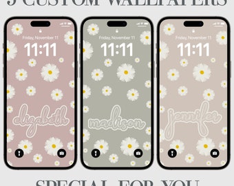 5 Personalization iPhone Wallpaper, Daisy Phone Background, Custom Floral Daisy, Flower Art Wallpaper, Personalize Phone With Your Name On