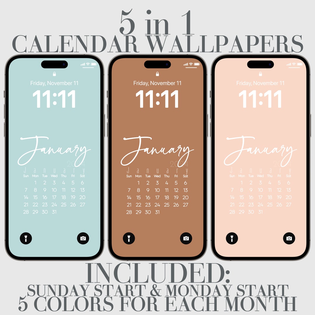 2024 iPhone Calendar Wallpaper, Vanilla Cream, Gray, Sky Light Blue