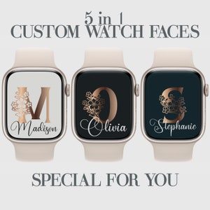 5 Sfondi Apple Watch personalizzati, Quadrante iniziale personalizzato, Bronzo e bianco, Tonalità scure, Smartwatch floreale, Sfondo orologio floreale