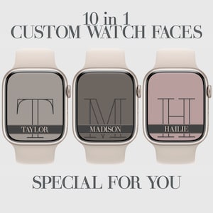 10 Carta da parati personalizzata Apple Watch, Sfondo monogramma Smartwatch, Quadrante digitale con nome personalizzato, Carta da parati personalizzata moderna e minimalista