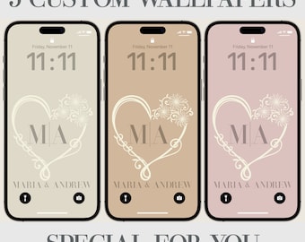 Custom Couple iPhone Wallpaper: Personalized Heart Design (Digital Download)