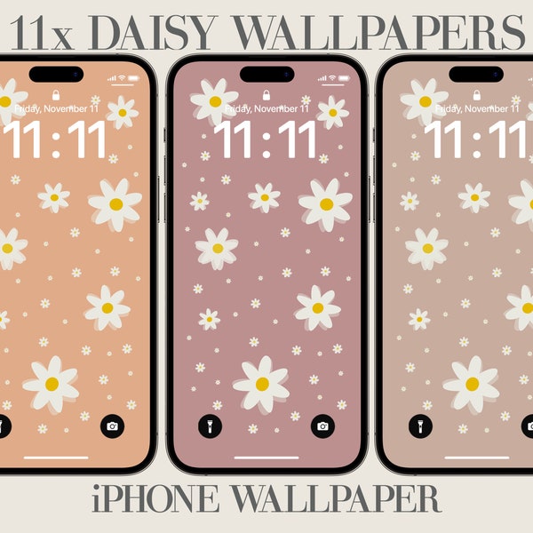 Minimal Daisy iPhone Wallpaper, Flower Background, Lovely Daisy iPhone Wallpapers, Hand Drawn Daisy, Minimalist iPhone Wallpaper, Bundle 11