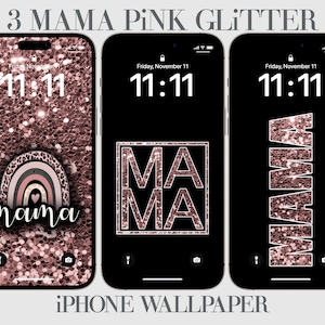 3 Mama iPhone Wallpaper, rosa Glitzer, Handy Hintergrund, Muttertagsgeschenk, Leopardenmuster, Geschenk für Mama, Animal Print, Boho Regenbogen, Mama Leben