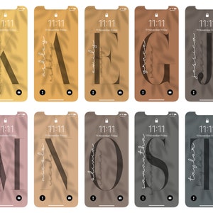 May include: Ten phone screens with different names on each. The names are: Katherine, Ashley, Emily, Grace, Jessica, Madison, Nicole, Olivia, Samantha, and Taylor. Each screen has a different background color and a leaf pattern.