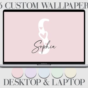 5 Heart Initial, Custom Desktop Wallpaper, Beige, Pink, Green, Blue, Laptop Background, Minimalist, Monogram, Macbook, Windows, Personalized