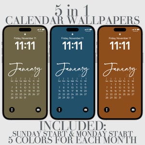 2025 iPhone Calendar Wallpaper, Soft Boho, Midnight, Pink Flower Olive, Digital Boho Phone Background Minimalist Elegant Aesthetic Calendars