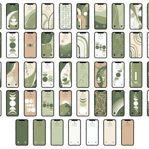 40+ Boho Green iPhone Wallpaper, Phone Background, Aesthetic Floral Style Art, Neutral Tone, Abstract Scenery Design, Boho Modern, Bundle