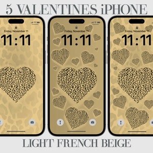 Beige Leopard Print Hearts iPhone Wallpaper - Valentine&#39;s Day (Digital Download)
