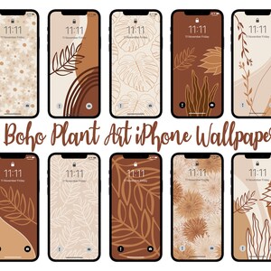 Boho Plant Art iPhone Wallpaper, Botanical Leaves Plants Background, Modern Floral Aesthetic Lock and Home Screen Boho Phone Wallpapers 10x