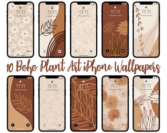 Boho Plant Art iPhone Wallpaper, Botanical Leaves Plants Background, Modern Floral Aesthetic Lock and Home Screen Boho Phone Wallpapers 10x