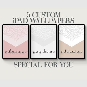 Lampart w Chevron, Tapeta na iPada z lampartem, Niestandardowa tapeta na iPada, Różowy, Beżowy, Niestandardowe tło tabletu z gepardem, Personalizacja, Biały, 5x