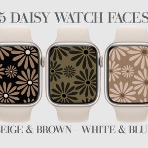 5 quadranti Daisy Apple Watch, carta da parati Smartwatch, beige marrone, blu bianco, viso floreale, sfondo Apple Watch, quadrante fiore, toni Boho