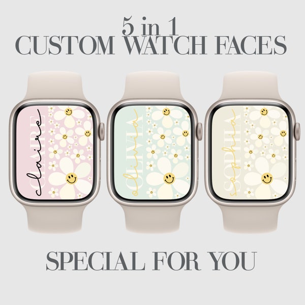 Smiley Daisy Apple Watch Face, Floral Watch Background, Flower Watch Wallpaper, Watch Personalization, 5 Custom Digital Watch Design Face