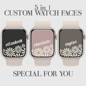 5 Carta da parati personalizzata Apple Watch, quadrante Smartwatch con nome personalizzato, sfondo orologio floreale, quadrante digitale margherita, sfondo orologio floreale