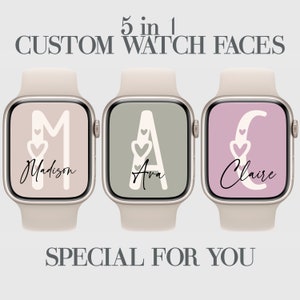 Custom Apple Watch Wallpaper: Initial Heart Design, 5 Beige/Pink/Green Backgrounds (Digital Download)