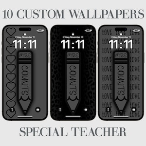 Personalized Teacher iPhone Wallpaper: Heart & Pencil Design (Digital Download)