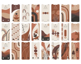 Modern Boho iPhone Wallpaper, Abstract Art Style Background, 37 pcs, Bundle
