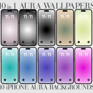 10 Aura Gradient, iPhone Wallpaper, Aesthetic Phone Background, Black, White, Violet, Blue, Minimalist, Digital Download, High Resolution