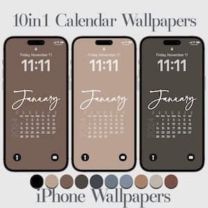 10 in 1, Boho 2025 iPhone Kalender Hintergrund, Schwarz, Braun, Beige, Blau, Digitaler Kalender, eleganter Stil, ästhetischer Telefonhintergrund