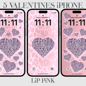 Lip Pink Leopard Heart iPhone Wallpaper: Valentine&#39;s Day (5 pcs Digital Download)
