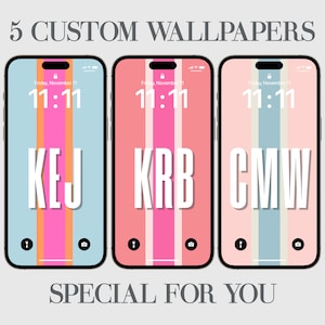 iPhone Wallpaper, Custom iPhone Wallpaper, Initials Phone Background, Pink, Beige, Green, Orange, Blue, Personalization, High Resolution, 5x