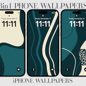 Abstract Geometric iPhone Wallpaper: Beige, Blue, Navy (3 in 1) (Digital Download)