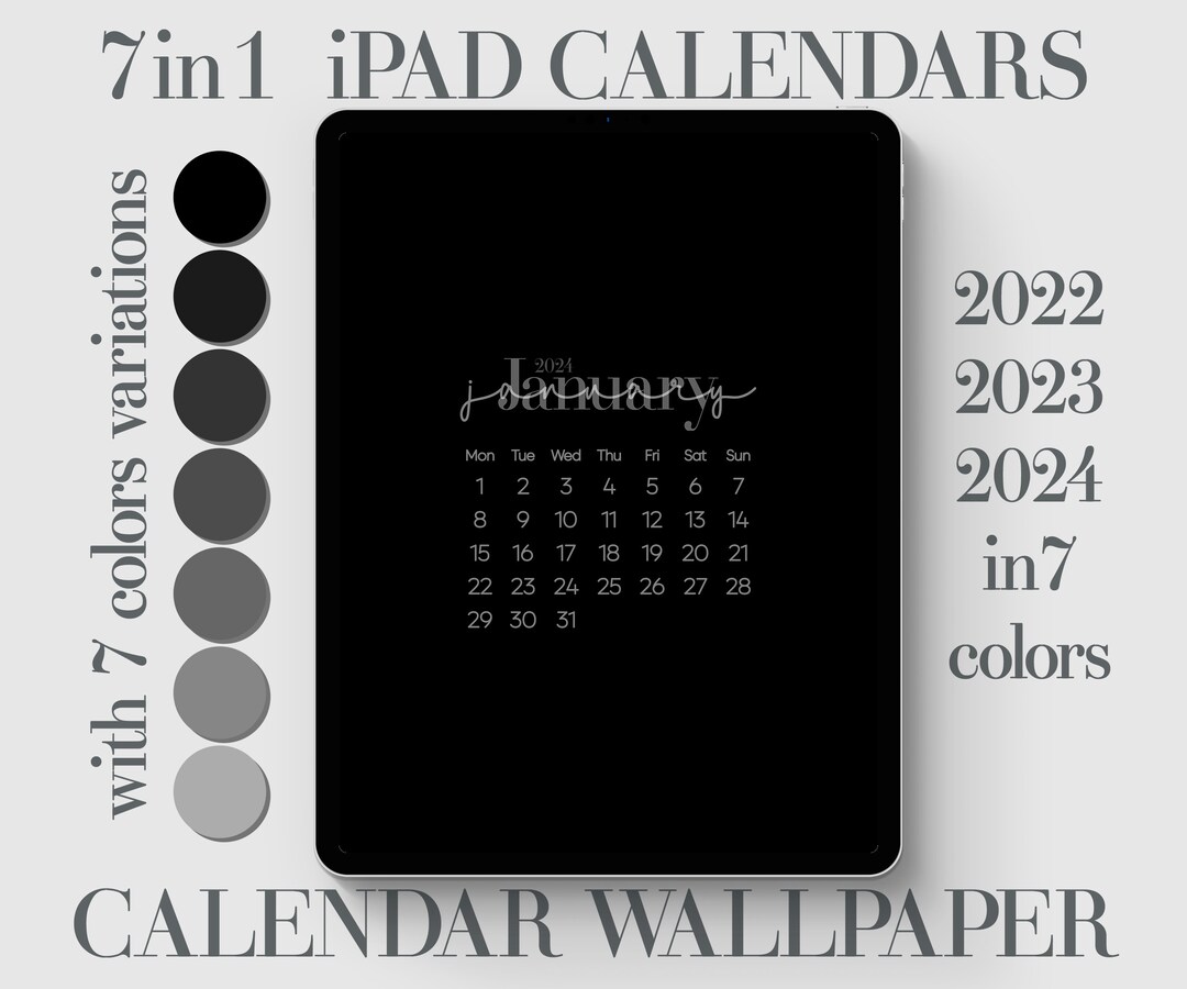 7x Black and Gray iPad Calendar Wallpaper Monthly Calendar Etsy UK