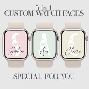 5 Soft Colored, Custom Apple Watch Wallpaper, Pastel, Heart Initial, Pink, Cream, Green, Personalized, Monogram, Apple Watch Accessories