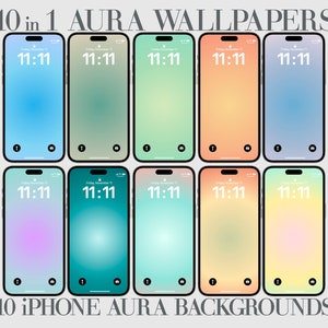 10 Aura Gradient, iPhone Wallpaper, Aesthetic Phone Background, Green, Blue, Yellow, Minimalist, Digital Download, High Resolution, 10x Aura