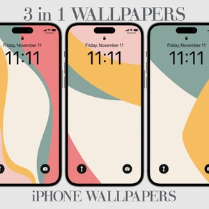 Sfondo per iPhone beige giallo rosa verde, sfondo per telefono estetico, sfondi per iPhone astratti, minimalisti e geometrici, 3 pezzi