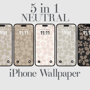5 Neutral Floral iPhone Wallpaper, Phone Art Flower Background, Beige Tones, Aesthetic, Digital Download, Warm Neutral, Hand Drawn Art